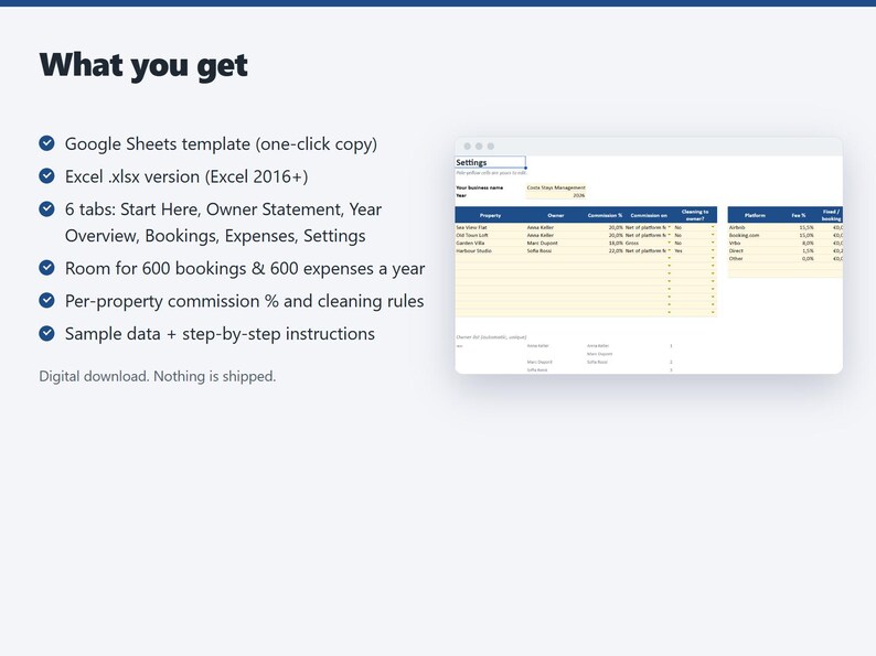 Co-Host Owner Statement Template, Commission Tracker for Holiday Rentals (Google Sheets, Excel) image 5