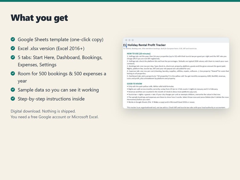 EU Holiday Rental Profit Tracker, Google Sheets & Excel (Digital Download) image 6
