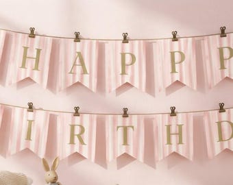 Hasen-Geburtstagsbanner | Bearbeitbare Canva-Vorlage | Wimpelkette „Alles Gute zum Geburtstag“ | 5 x 7 Zoll große Wimpel