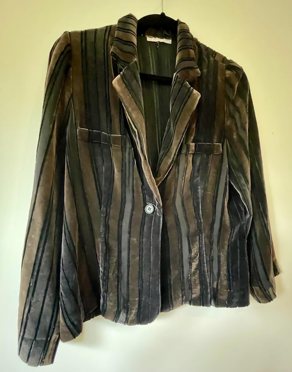 Emporio Armani, Vintage Emporio Armani Velvet Striped Blazer Jacket, 90s Sheer Mesh Devore Blazer Size AU 12 US 8