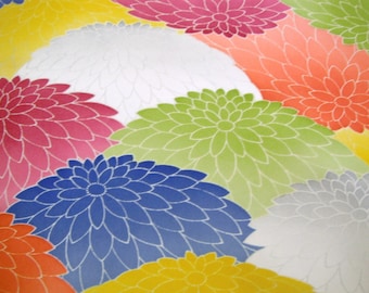 Vintage Japanese kimono fabric - Colourful Kyo Yuzen Kiku Tango chirimen silk kimono fabric