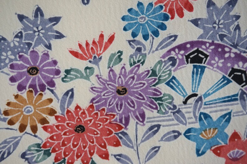 Floral Bingata chirimen silk kimono fabric Vintage Japanese Kimono Fabric