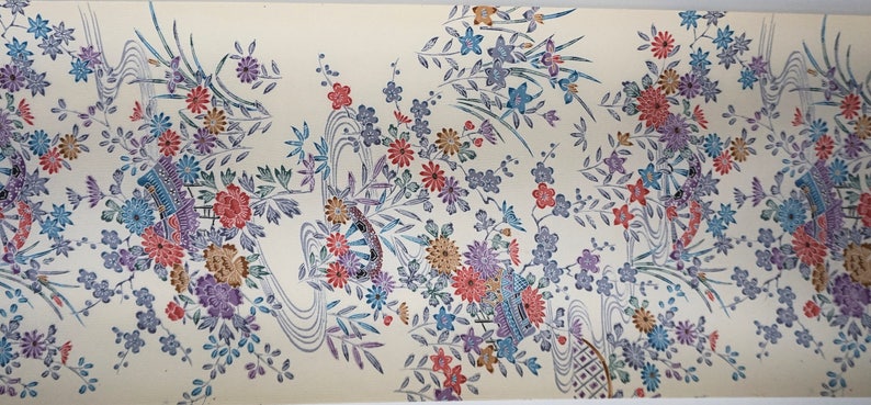Floral Bingata chirimen silk kimono fabric Vintage Japanese Kimono Fabric