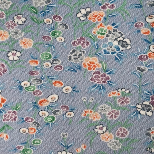 Vintage Japanese kimono fabric -  Yuzen Floral chirimen silk kimono fabric