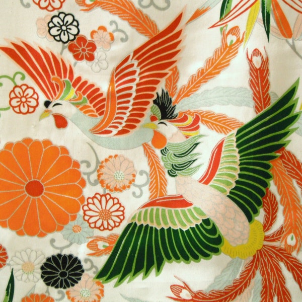 RARE.......Flying doves Vintage Japanese jinken kimono fabric  49" long