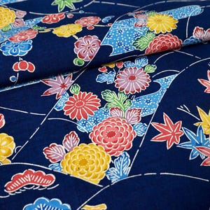 Vintage Bingata Shochikubai Tsumugi Silk Kimono Fabric