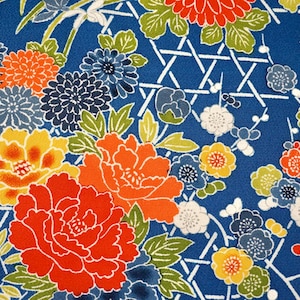 Vintage Yuzen Floral Chirimen Silk Kimono Fabric