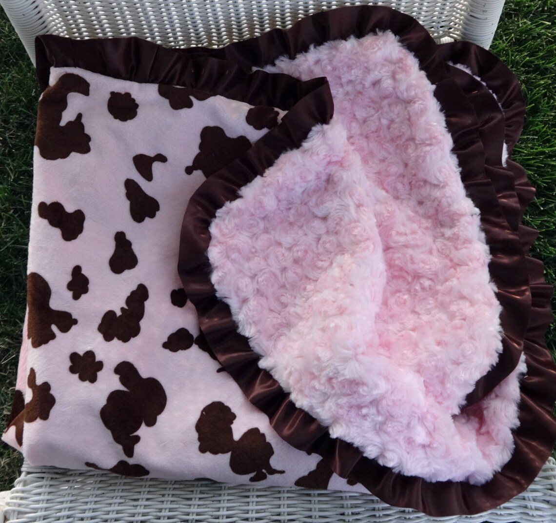 Minky Baby Blanket Pink and Brown Cow Minky Double Sided Etsy