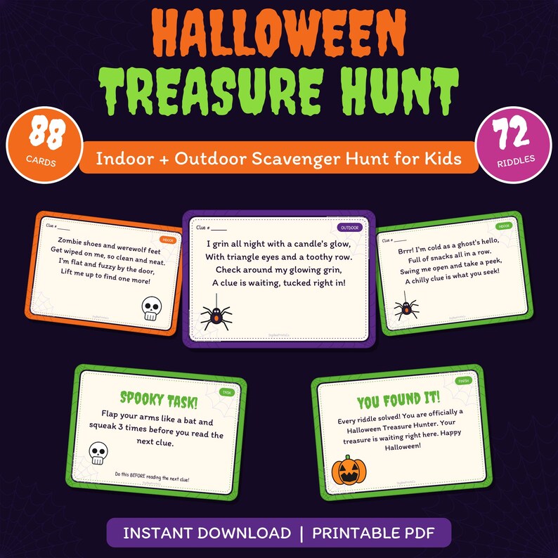 Halloween Treasure Hunt Printable, Indoor Outdoor Scavenger Hunt, 88 ...