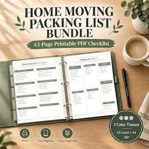 Moving Planner Bundle Printable PDF, Complete Moving Binder, Moving Checklist, Packing List, Box Inventory Tracker, Moving Budget,Box Labels