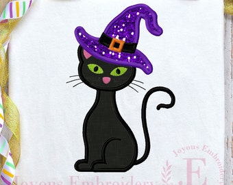 Halloween Cat Embroidery,Black Cat Applique Embroidery,Witch Cat Embroidery Design,Machine Embroidery Design,Embroidery File