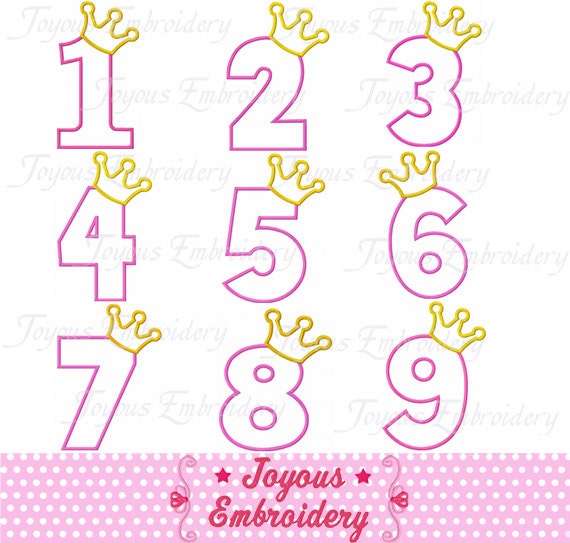 Instant Download Crown Numbers 19 Applique Machine Embroidery Etsy
