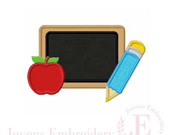 Back to School Chalkboard Applique Embroidery Design,Pencil Apple Machine Embroidery File