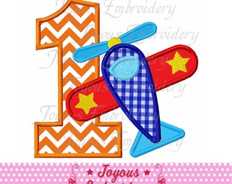 Birthday Airplane Applique Embroidery Design,Airplane Number 1 Machine Embroidery File,First Birthday Boy Instant Download