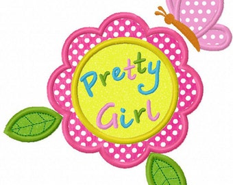 Pretty Girl Embroidery,Flower Applique,Butterfly Applique,Machine Embroidery,Embroidery Design