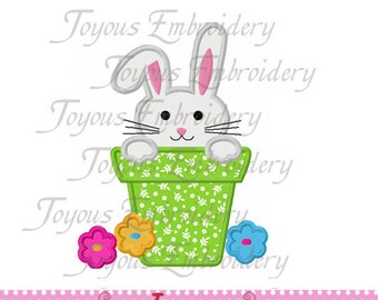 Easter Applique,Bunny Applique,Bunny In Pot Applique,Bunny Machine Embroidery,Embroidery Design