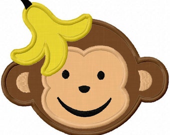 Cute Monkey Applique,Monkey Applique,Machine Embroidery Design,Instant Download Embroidery File NO:1163