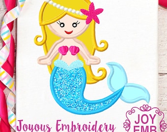 Mermaid Applique Machine Embroidery Design,Mermaid embroidery,Girls Birthday Applique,Summer Applique,Applique For Shirt,Machine embroidery