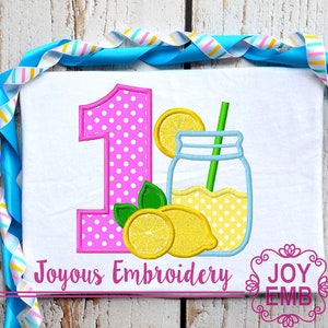 Lemonade Jar applique,First Birthday applique,Lemon Number 1 Applique,Machine Embroidery Design,Instant download embroidery file NO:2118