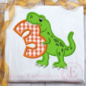 Birthday Dino Embroidery,Rex Number 3 Applique Embroidery,Birthday Embroidery Design,Machine Embroidery File