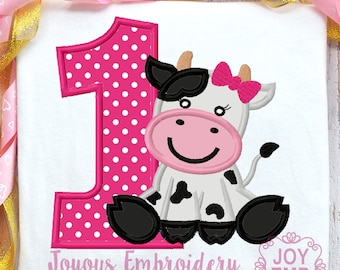 Cow Birthday Applique Number One Machine Embroidery Design - Etsy