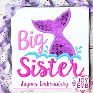 Big Sister applique,Mermaid applique,mermaid tail applique,Mermaid sister machine embroidery, instant download applique pattern NO:3013