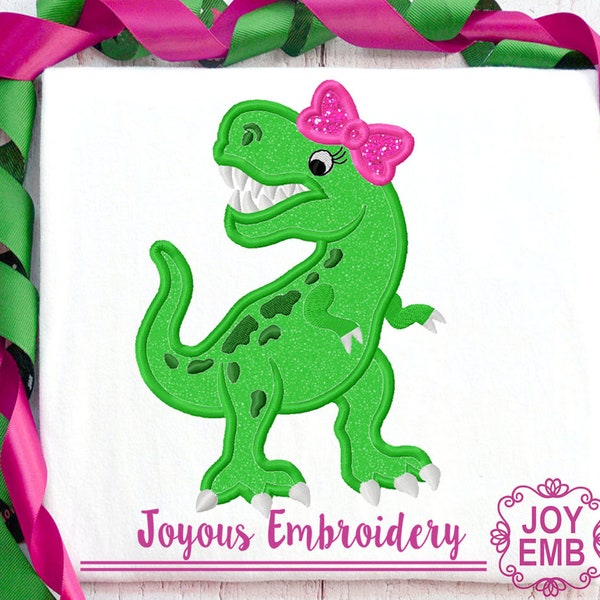 Birthday Girl,Girl Dinosaur Applique,Rex Applique,Dinosaur Embroidery,Dinosaur Birthday,Birthday Applique,Machine Embroidery Design NO:3474