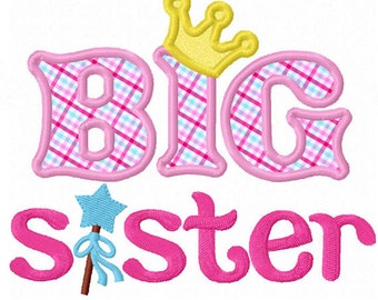 Big Sister Embroidery Design,Sister With Magic Wand Applique Machine Embroidery Design