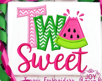 Two Sweet Watermelon Applique Embroidery Design,Sweet Second Birthday Embroidery File,Birthday Shirt Machine Embroidery,Instant Download