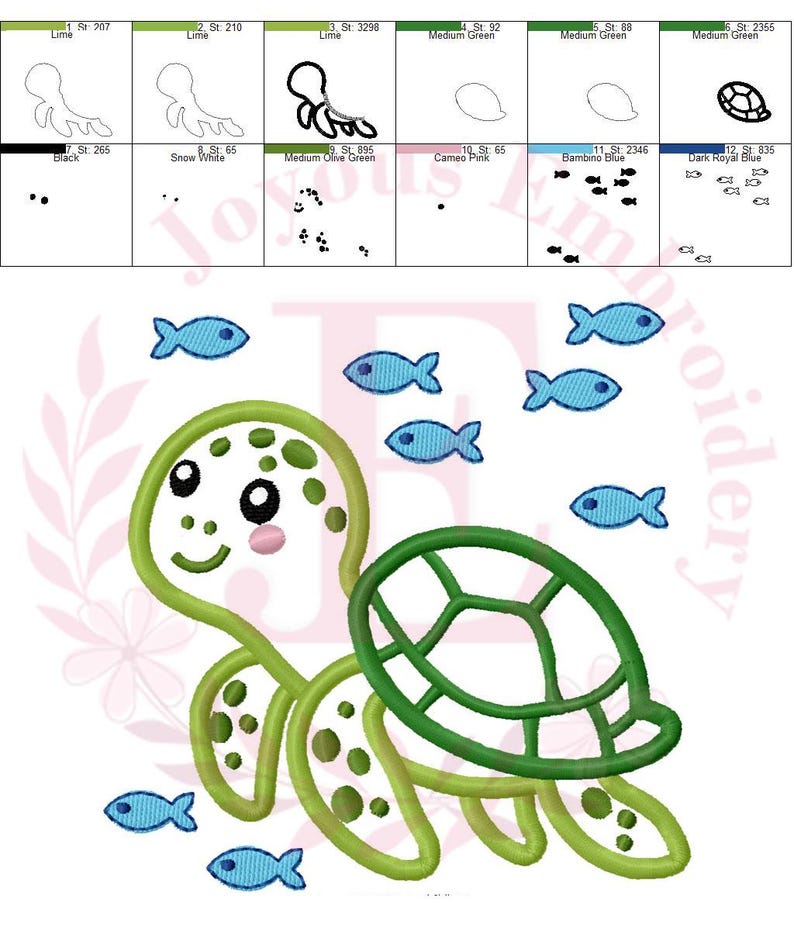 Embroidered Turtle Simple Sea Turtle Applique Embroidery Design,ocean Animal Embroidery File ...