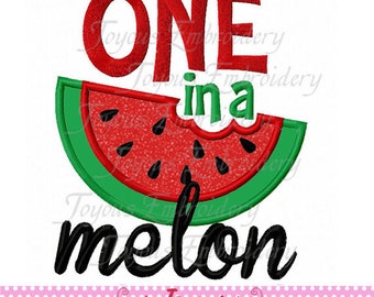 ONE in a Melon Applique, Watermelon Applique,Baby Birthday applique, Machine Embroidery Design, Instant download flie NO:2475