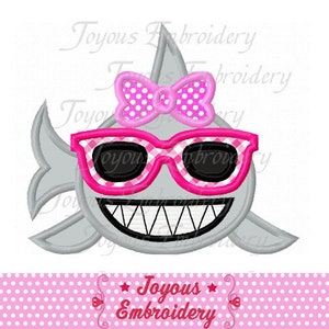 Shark with Glasses Applique Machine Embroidery Design,Cute Girl Shark Embroidery File,Sea Animal Applique design,Ocean Animal Embroidery