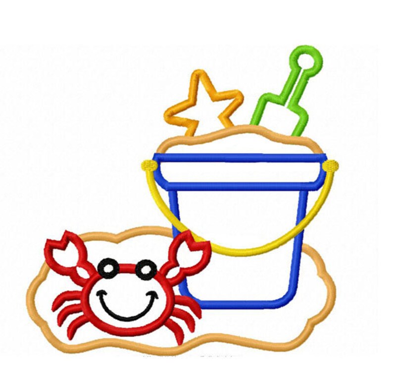 Beach Bucket Applique Machine Embroidery Designcrab Etsy