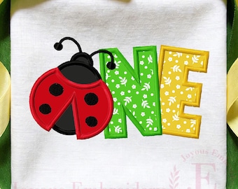 Ladybug ONE Applique Embroidery Design, Ladybug Birthday Machine Embroidery, First Birthday ONE Applique Embroidery File