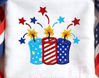 Firecrackers Applique Embroidery Design, 4th of July Machine Embroidery File, Independence Day Shirt Pattern,Instant Download