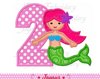 Cute Mermaid Number 2,Mermaid Applique,Second Birthday Embroidery,Machine Embroidery Design，Instant Download Embroidery File NO:1750