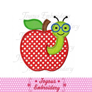 Apple Worm Applique Embroidery Design, Back to School Machine Embroidery File, Teacher Shirt Design, Digital Download