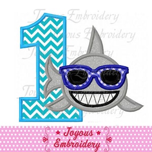 Shark Number 1 Applique,Shark Embroidery Design,Birthday Shark Embroidery,Machine Embroidery Design NO:2508