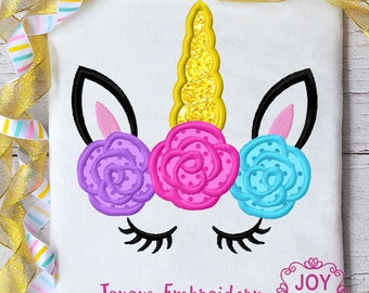 Flower Unicorn Machine Embroidery Design,Birthday girl embroidery file,Unicorn face applique machine embroidery design NO:3017