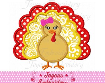 Instant Download Thanksgiving Girl Turkey Applique Machine Embroidery Design NO:2235