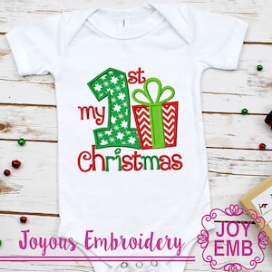 My First Christmas,Baby Christmas Applique,Christmas Gift Applique,Baby Onesie Applique,First Christmas Embroidery Design NO:2240