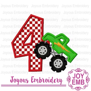 Monster Truck applique,Truck applique,Birthday Applique,Monster Turck Numbers Machine embroidery file NO:3089