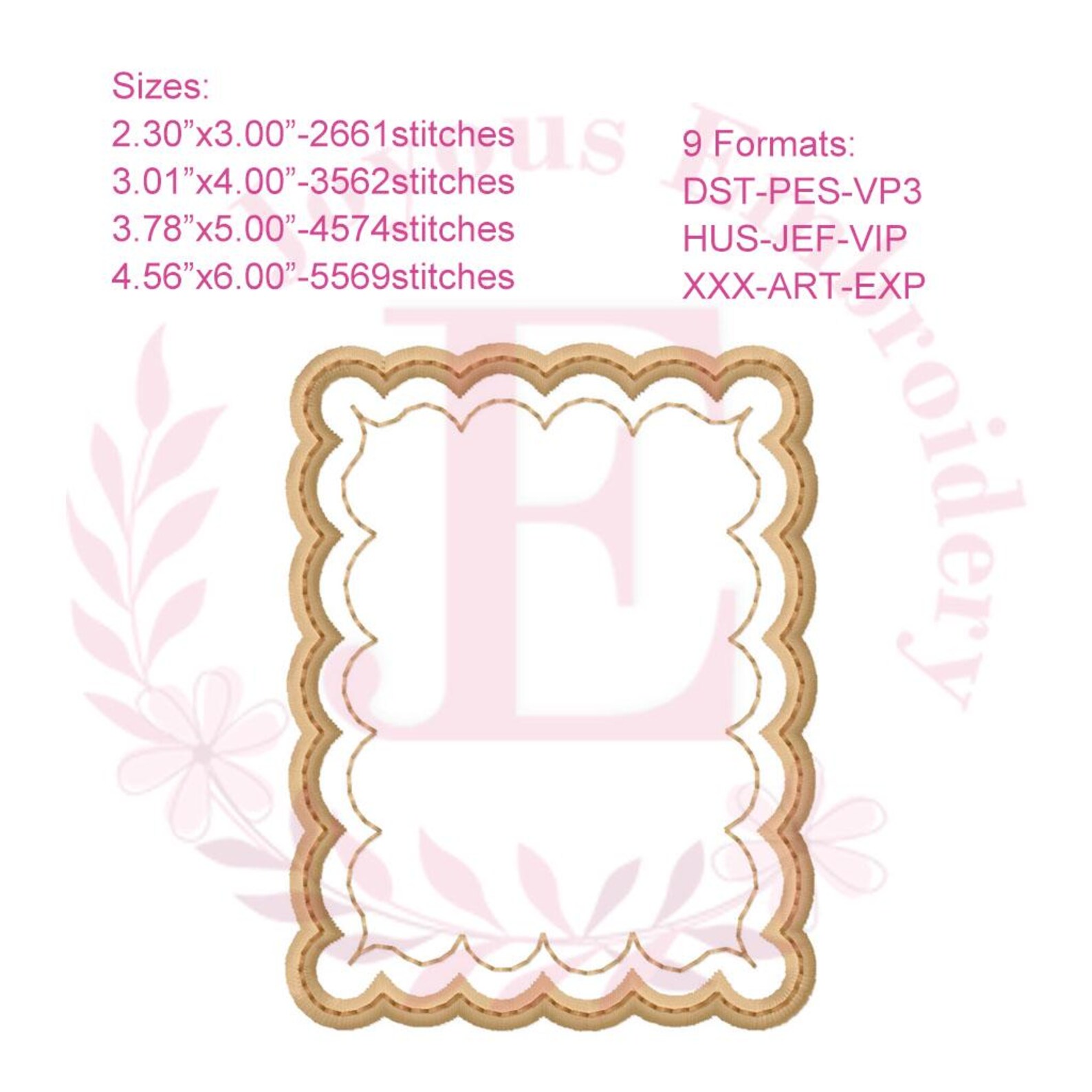 Rectangle Frame Applique Embroidery Design, Scallop Frame Embroidery ...