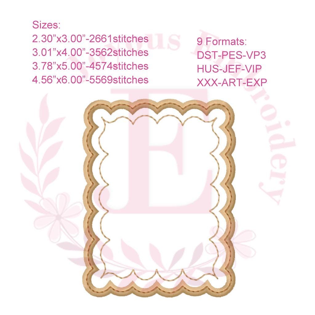 Rectangle Frame Applique Embroidery Design, Scallop Frame Embroidery ...