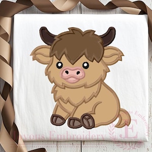 Highland Kuh Stickdatei,Highland Kuh Aufnäher Applikation Stickdatei -Baby Kuh Stickdatei -Bauernhof Tier Stickerei,Maschinenstickerei