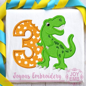 Rex Number 3 Applique,Birthday Rex,Birthday Boy Applique,Third Birthday,Rex Embroidery,Machine Embroidery Design,Embroidery File