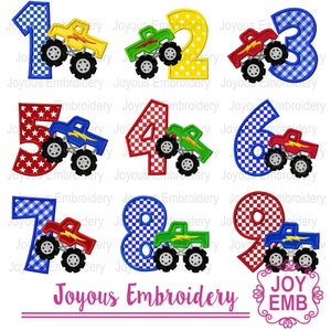 Monster Truck applique,Truck applique,Birthday Applique,Monster Turck Numbers  Machine embroidery file NO:3089