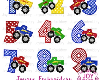Monster Truck applique,Truck applique,Birthday Applique,Monster Turck Numbers  Machine embroidery file NO:3089
