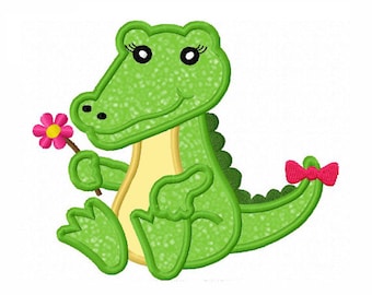 Lindo diseño de bordado de caimán, diseño de aplique de cocodrilo, archivo de bordado de cocodrilo, lindo bordado de caimán bebé, archivo de bordado a máquina