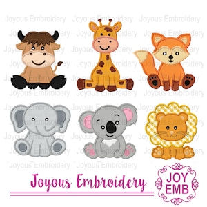 Animal Baby Applique Design,Animal Embroidery File,Fox Embroidery,Giraffe Embroidery,Koala Embroidery, Machine Embroidery File